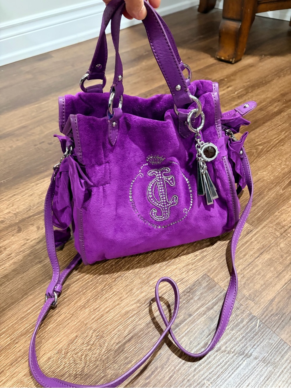 Juicy Couture Purple Suede Tote with Crystal Monogram Charm
